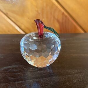 Crystal Apple Paperweight with Red and Green Stem